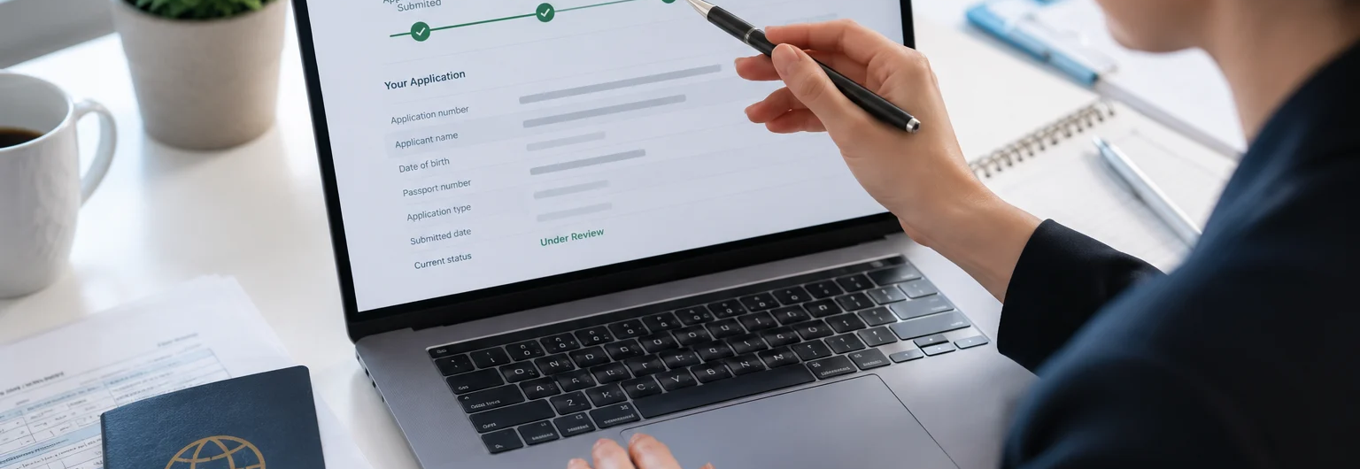 Traveler reviewing a pending Vietnam eVisa application with passport and travel documents
