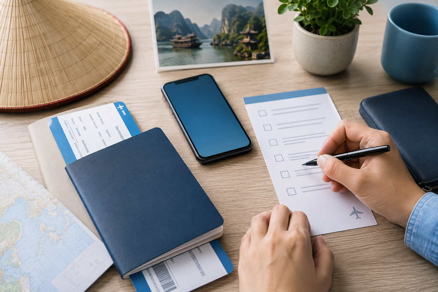 Traveler checking Vietnam visa-free entry before departure