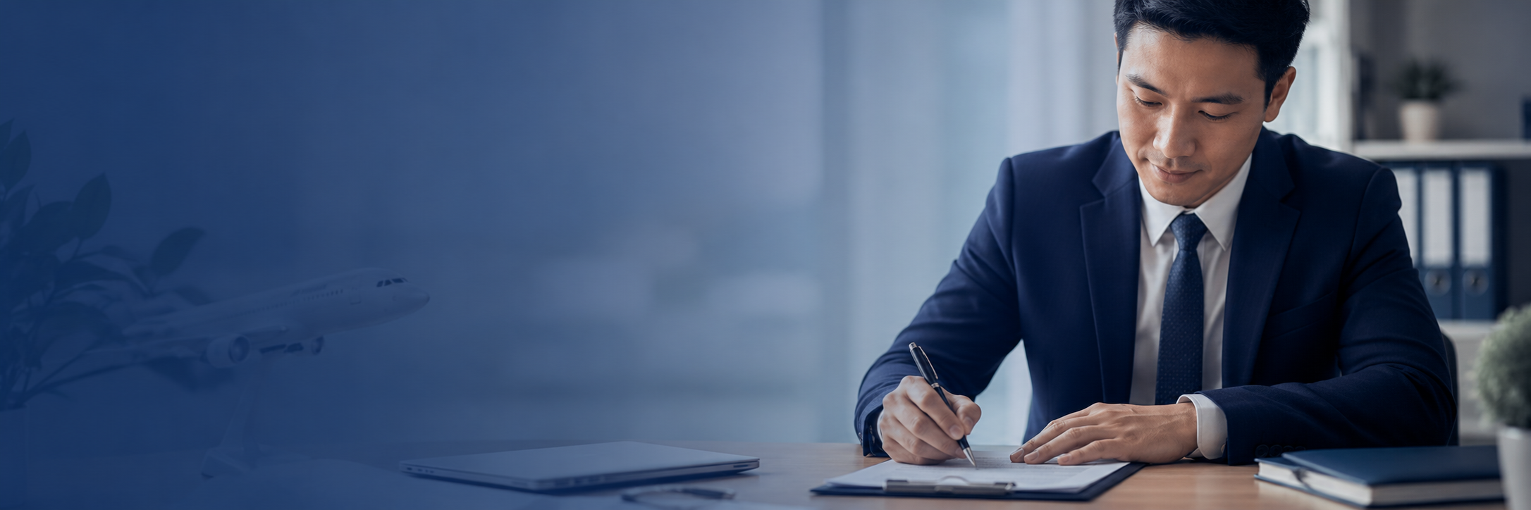 Professional man signing a work agreement for Vietnam work visa support